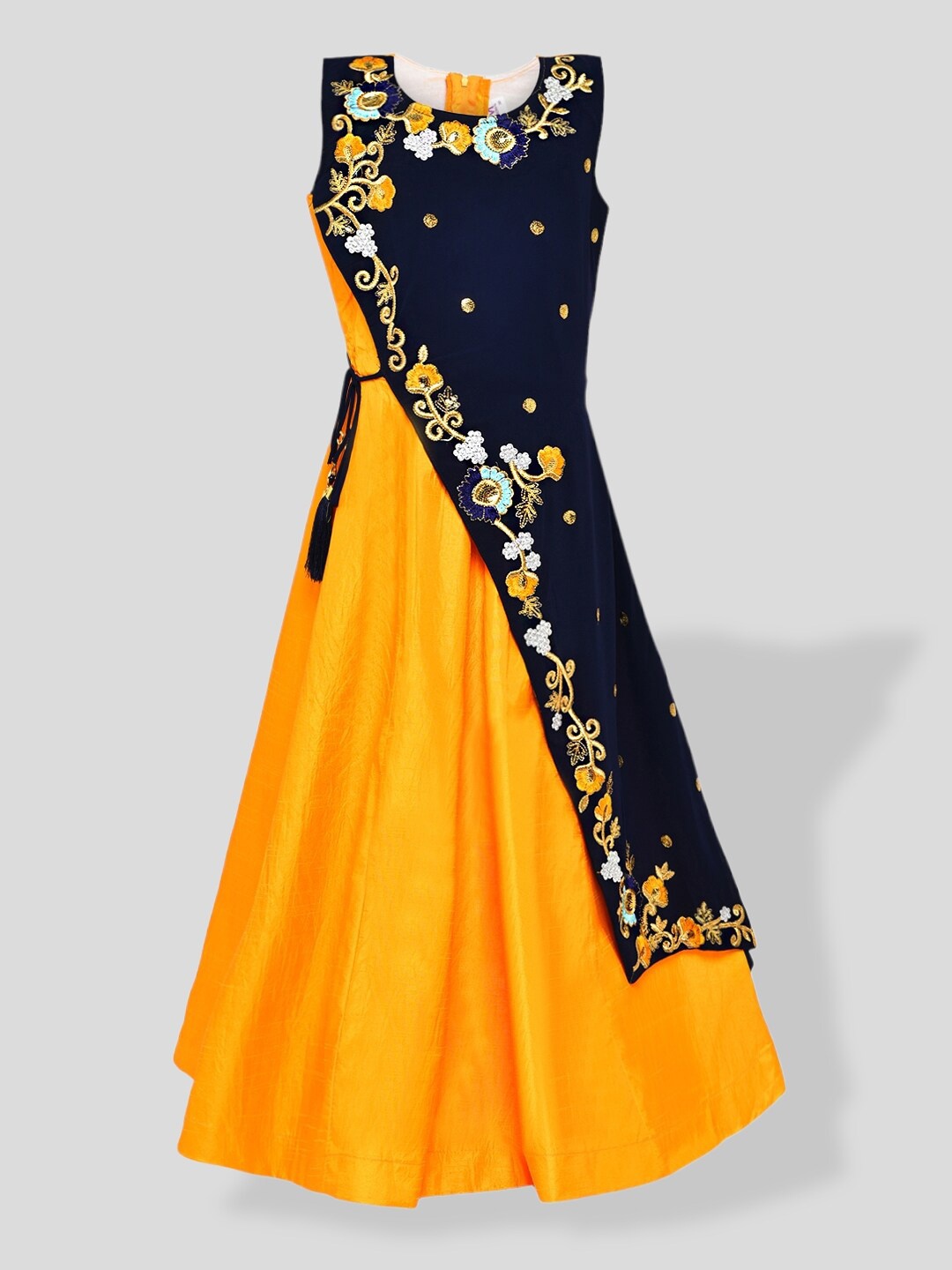 

BAESD Silk Floral Embroidered Sequin Detailed Fit & Flare Dress, Yellow