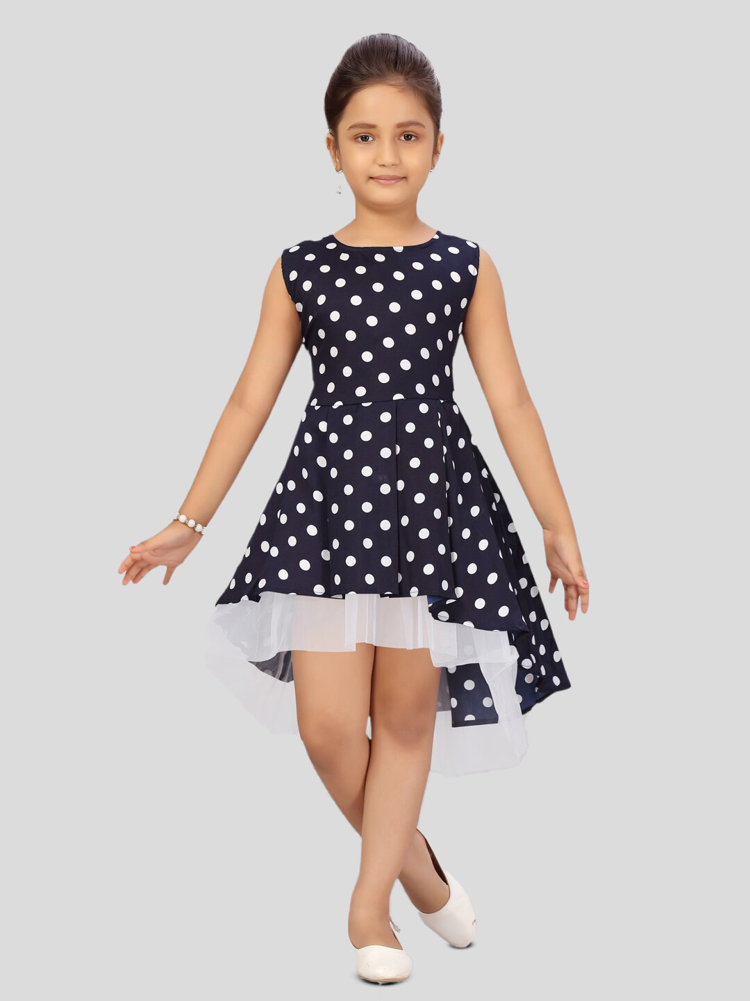 

BAESD Girls Polka Dot Print Fit & Flare Midi Dress, Navy blue