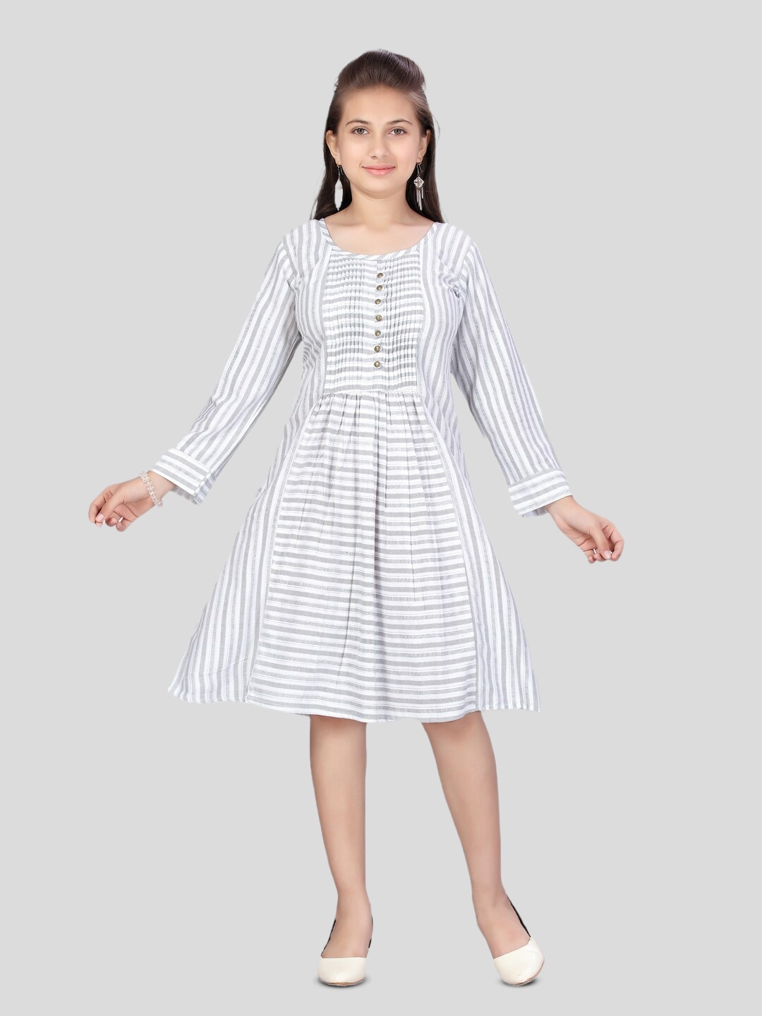 

BAESD Girls Striped A-Line Midi Dress, Grey