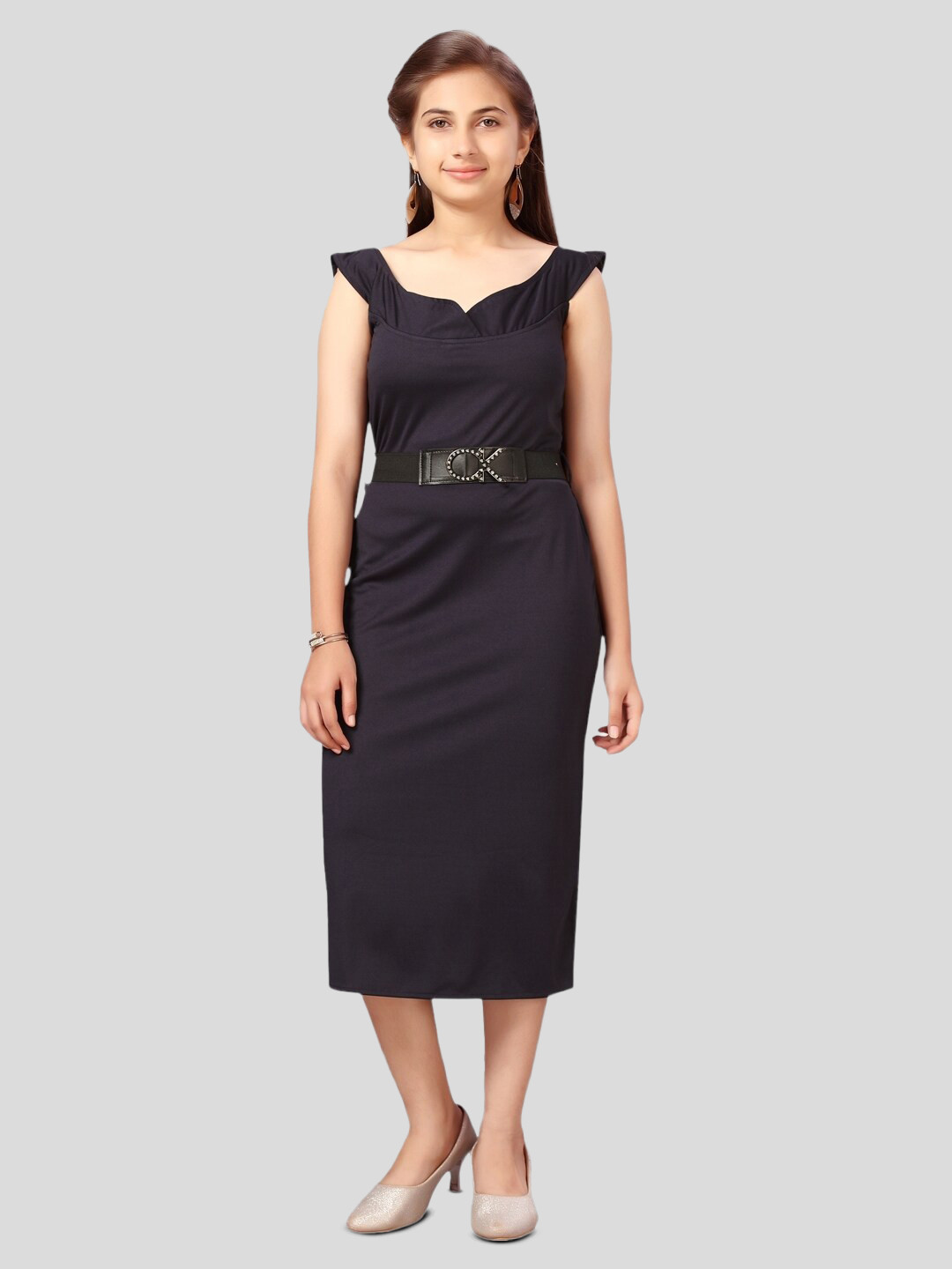 

BAESD Sheath Midi Dress With Belt, Navy blue