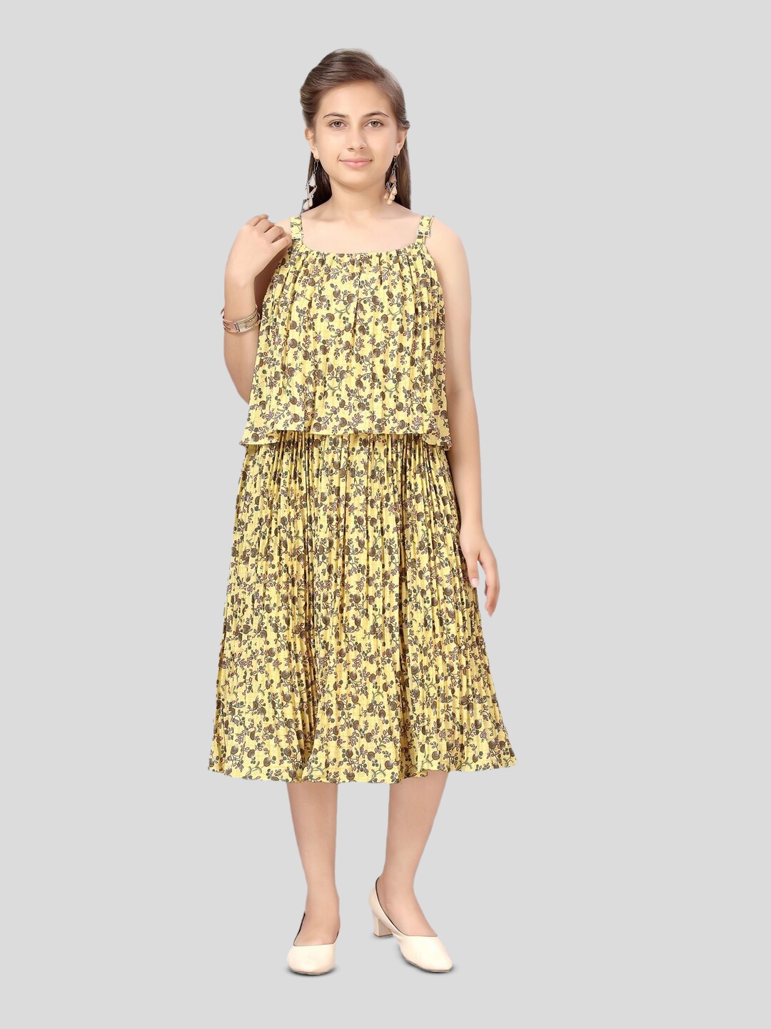 

BAESD Girls Floral Print Georgette A-Line Dress, Yellow