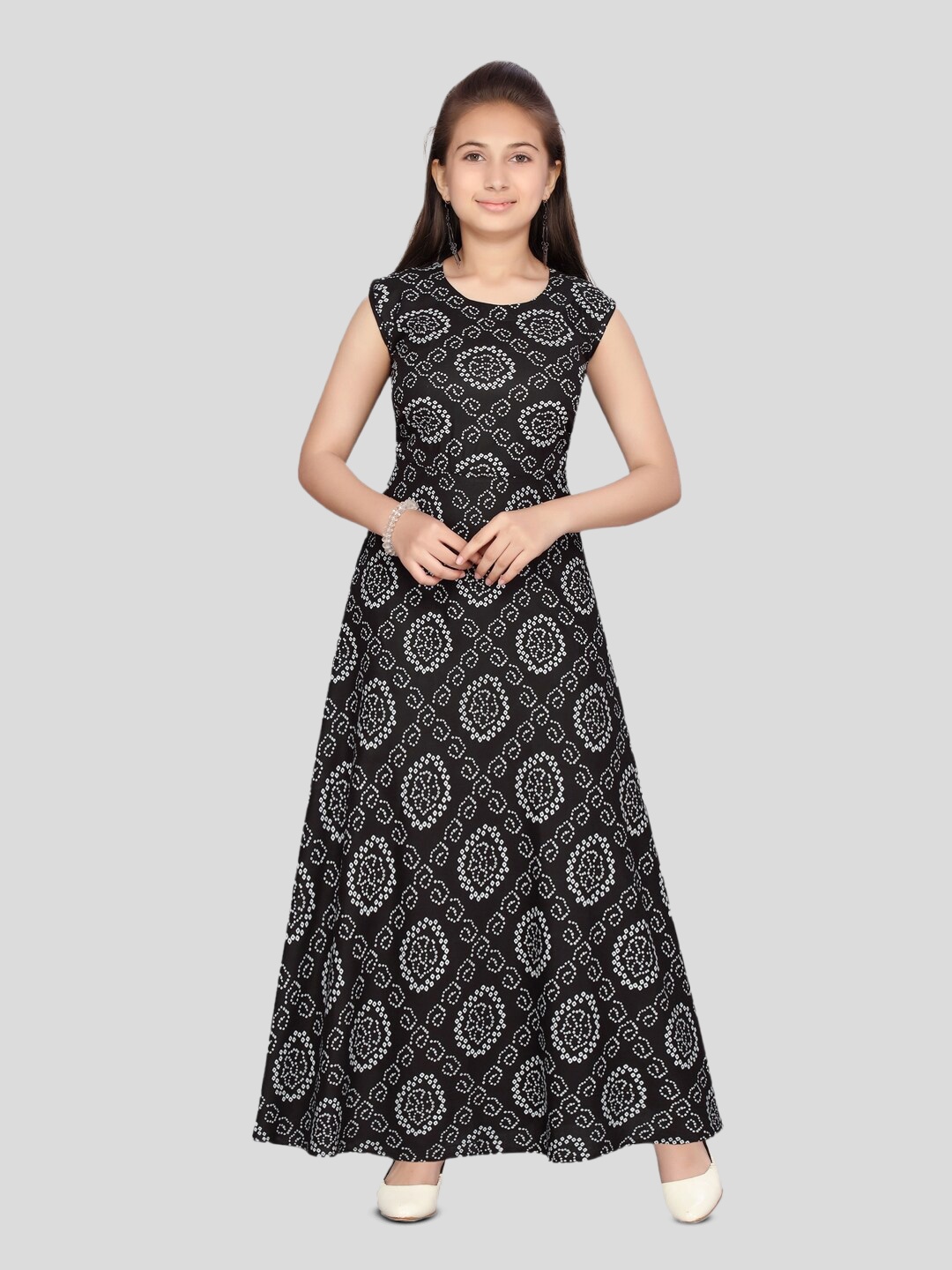 

BAESD Girls Ethnic Motifs Print Maxi Dress, Black