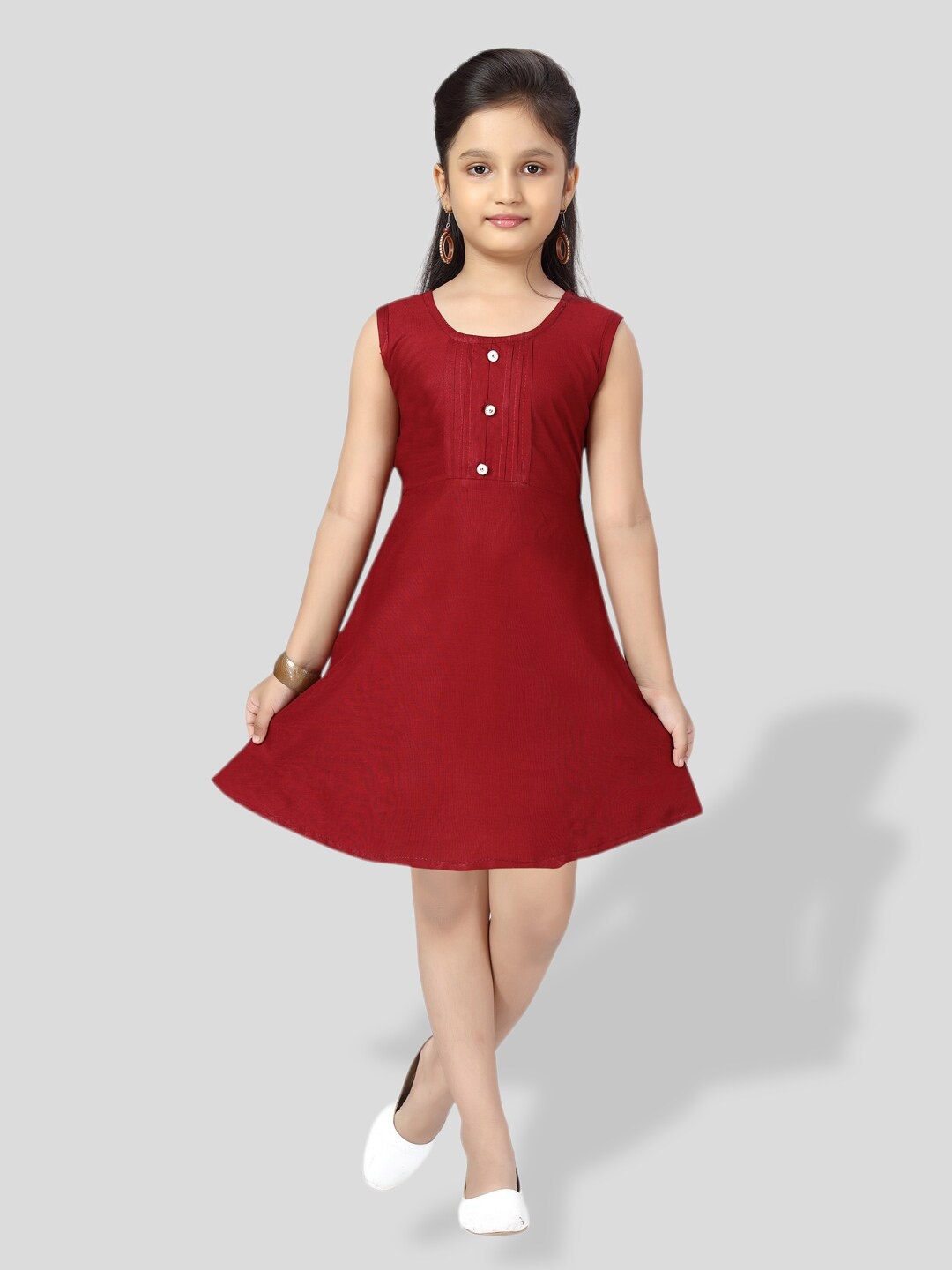 

BAESD Girls Pleated Cotton A Line Dress, Maroon