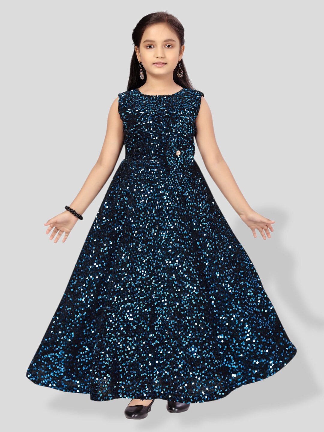 

BAESD Girls Sequined Velvet Fit And Flare Dress, Blue