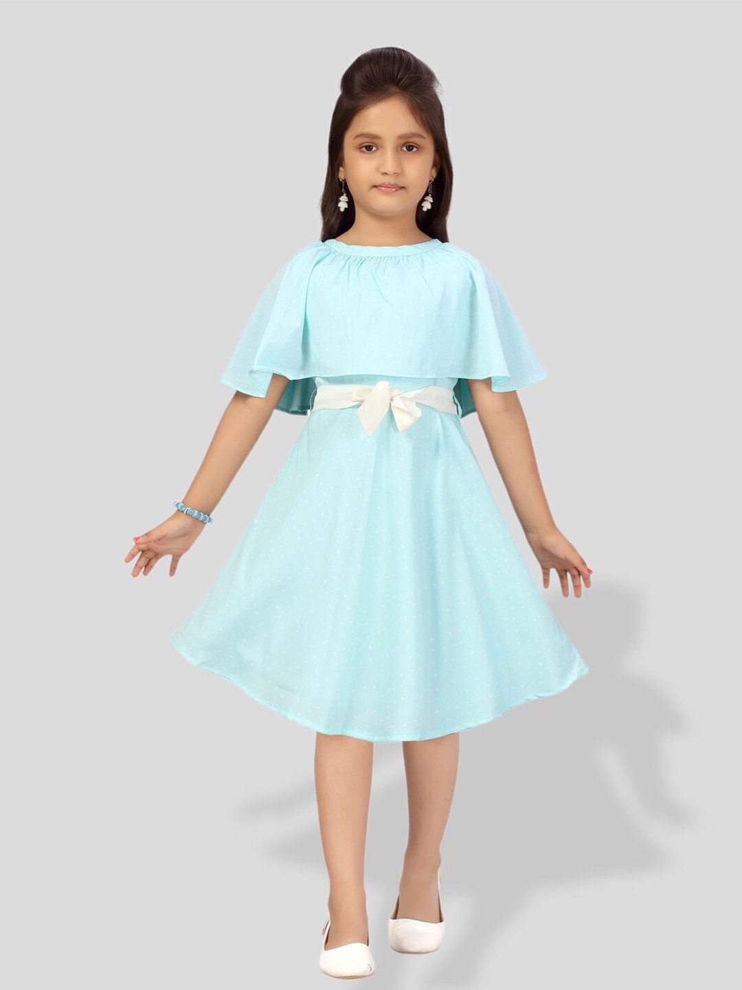 

BAESD Girls Cape Sleeves Fit & Flare Party Dress, Turquoise blue