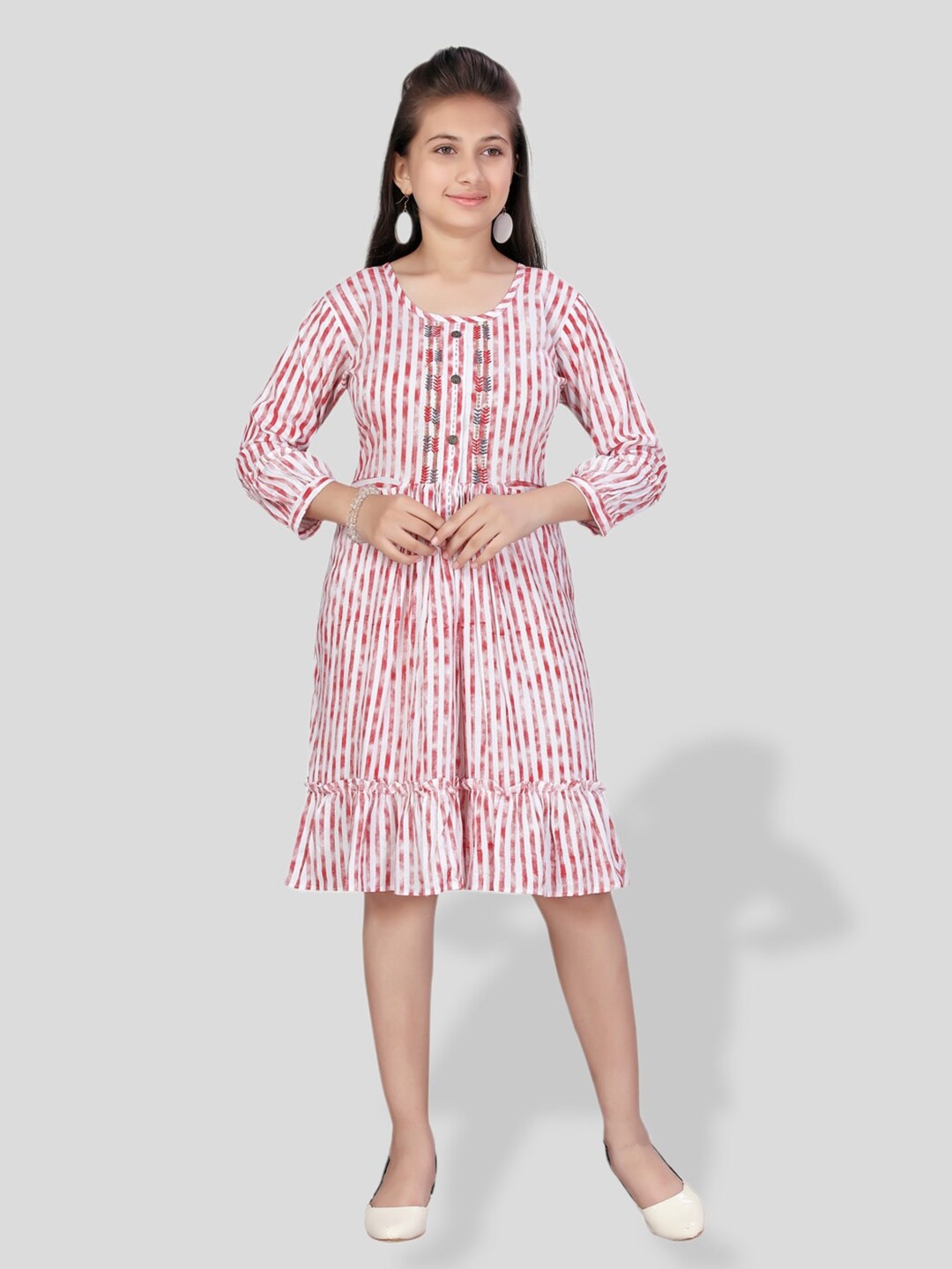 

BAESD Girls Striped Cotton A-Line Dress, Red