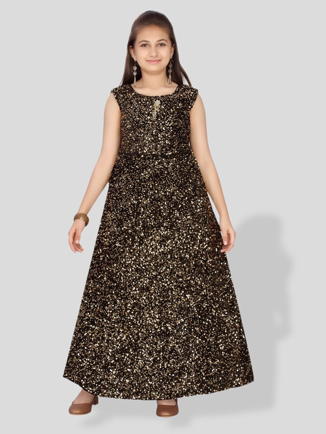 

BAESD Girls Sequined Velvet Maxi Dress, Gold