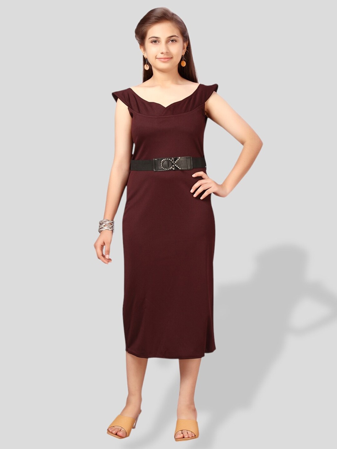 

BAESD Girls Sheath Midi Dress With Belt, Burgundy