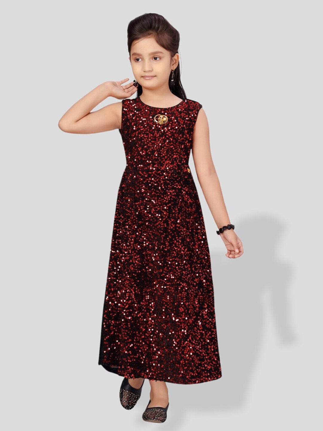 

BAESD Girls Sequined Velvet Fit And Flare Dress, Red