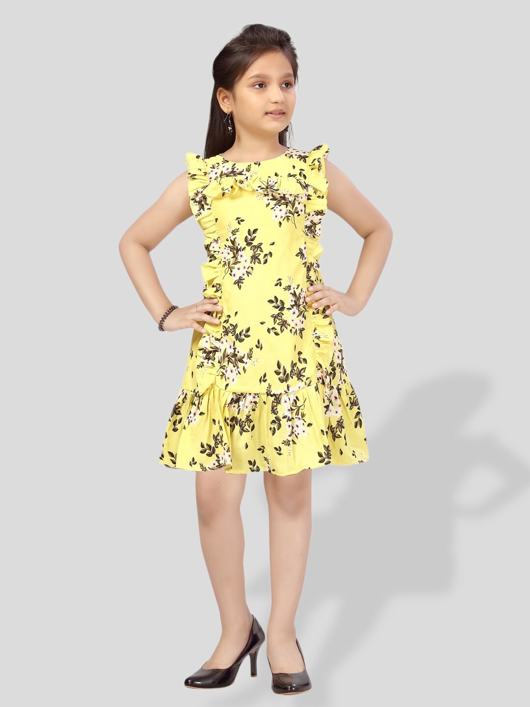 

BAESD Girls Floral Print Fit & Flare Dress, Yellow
