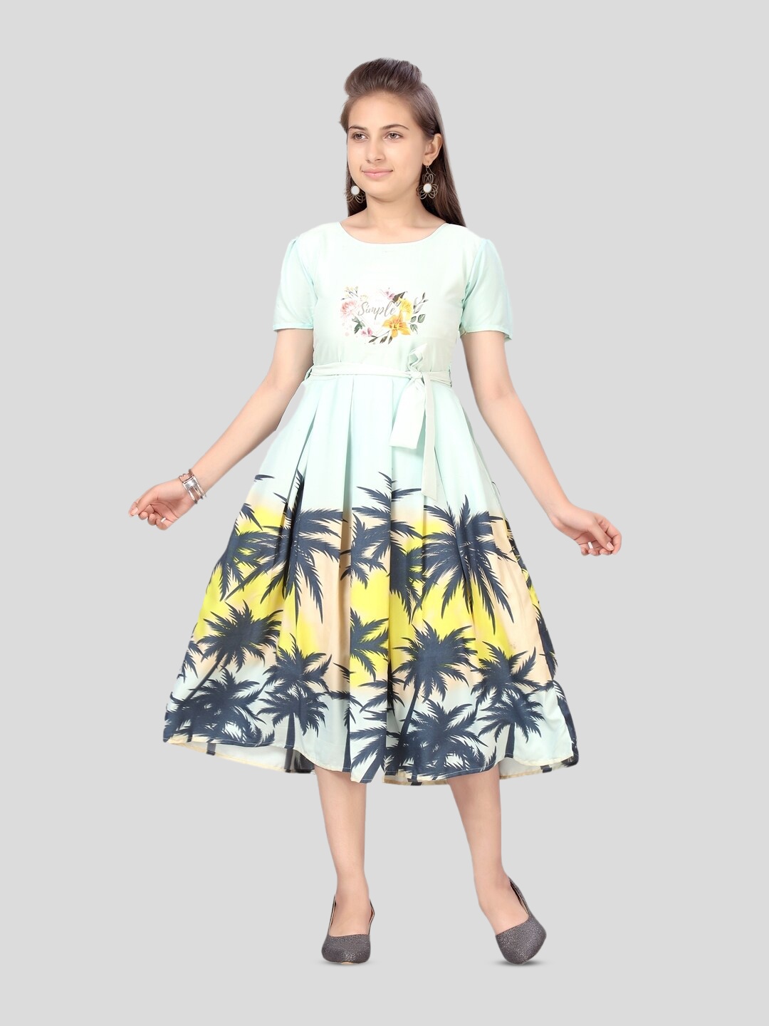 

BAESD Girls Floral Print Fit & Flare Dress, Turquoise blue
