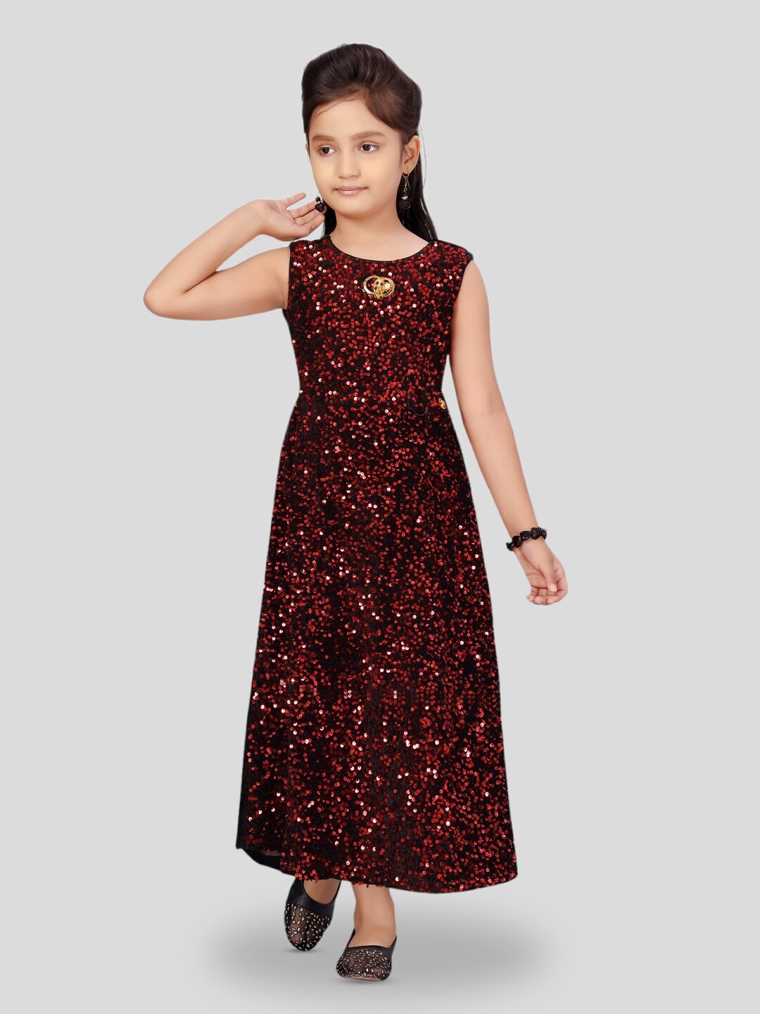 

BAESD Girls Print Velvet Maxi Dress, Red
