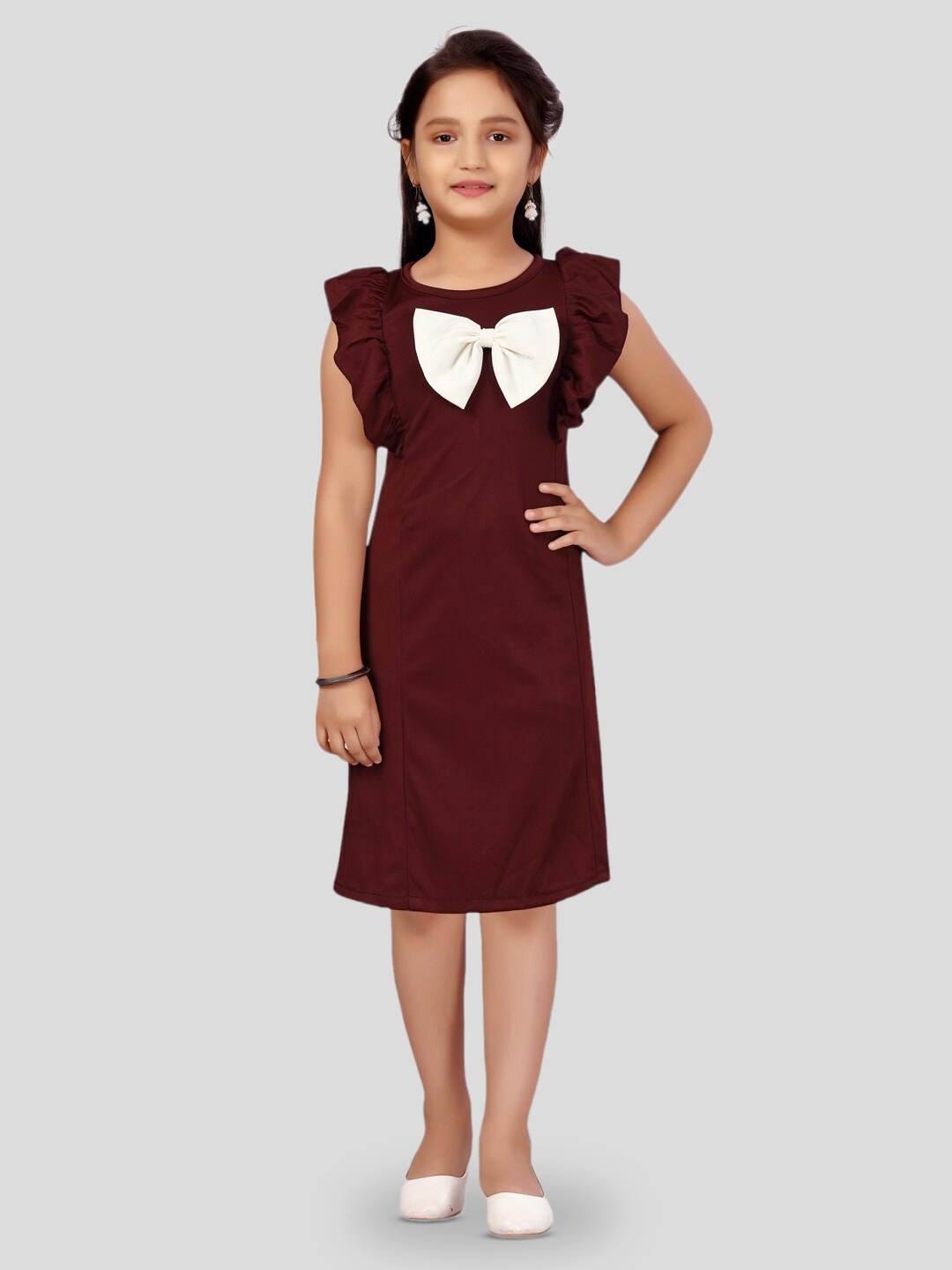 

BAESD Flutter Sleeves Cotton Sheath Dress, Brown