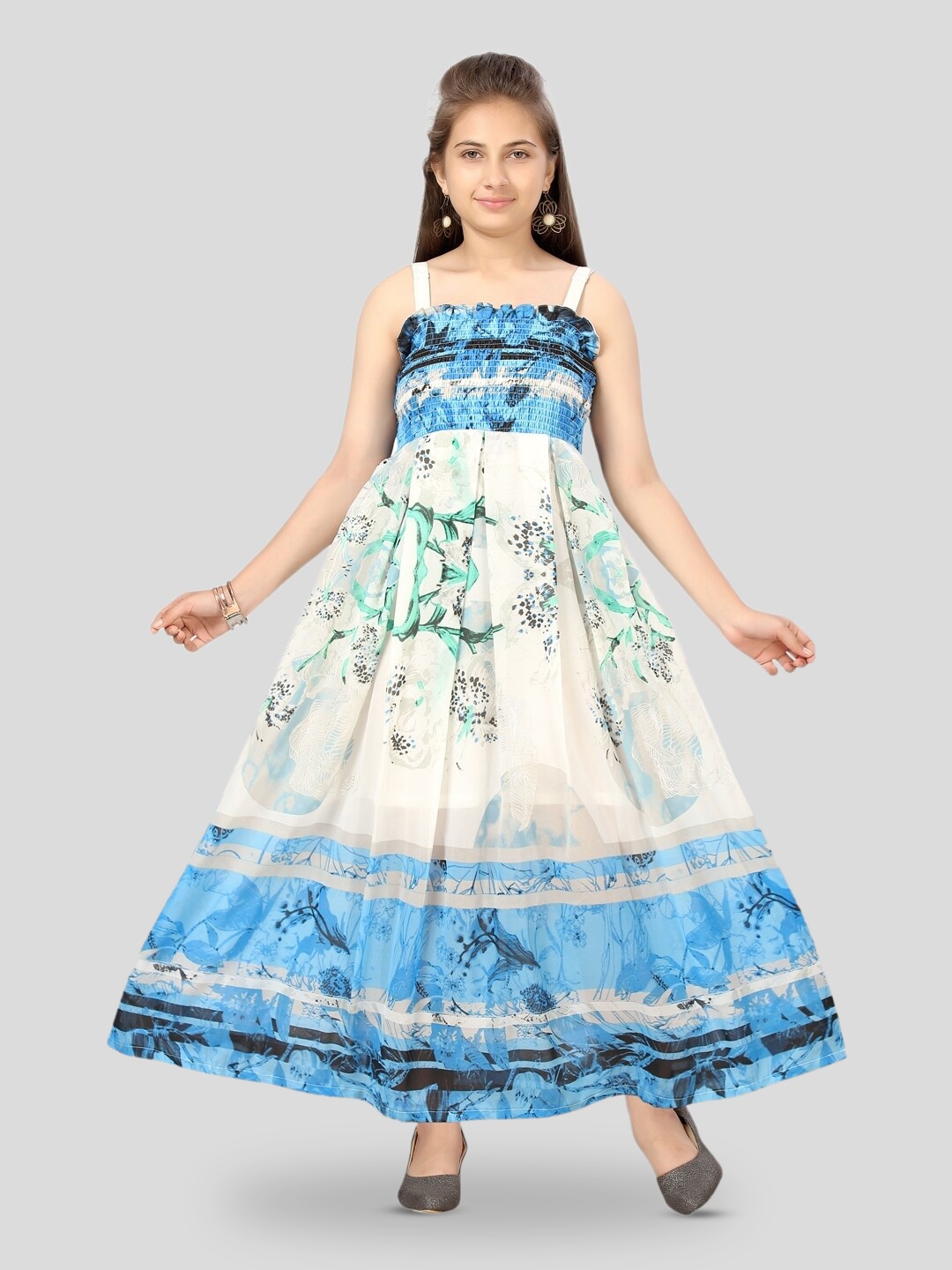 

BAESD Girls Floral Print Georgette Maxi Dress, Blue
