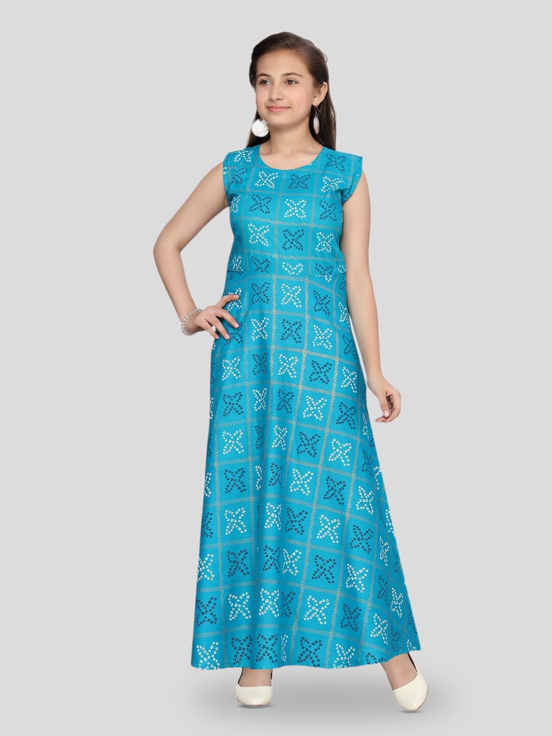 

BAESD Ethnic Motifs Printed Cotton Maxi Dress, Turquoise blue