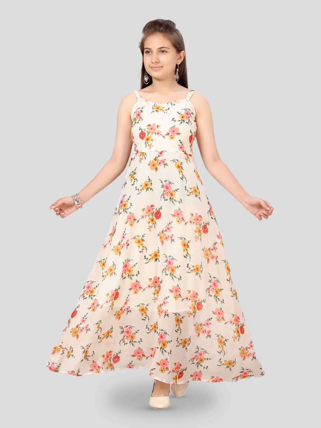 

BAESD Girls Floral Printed Georgette Maxi Dress, Yellow