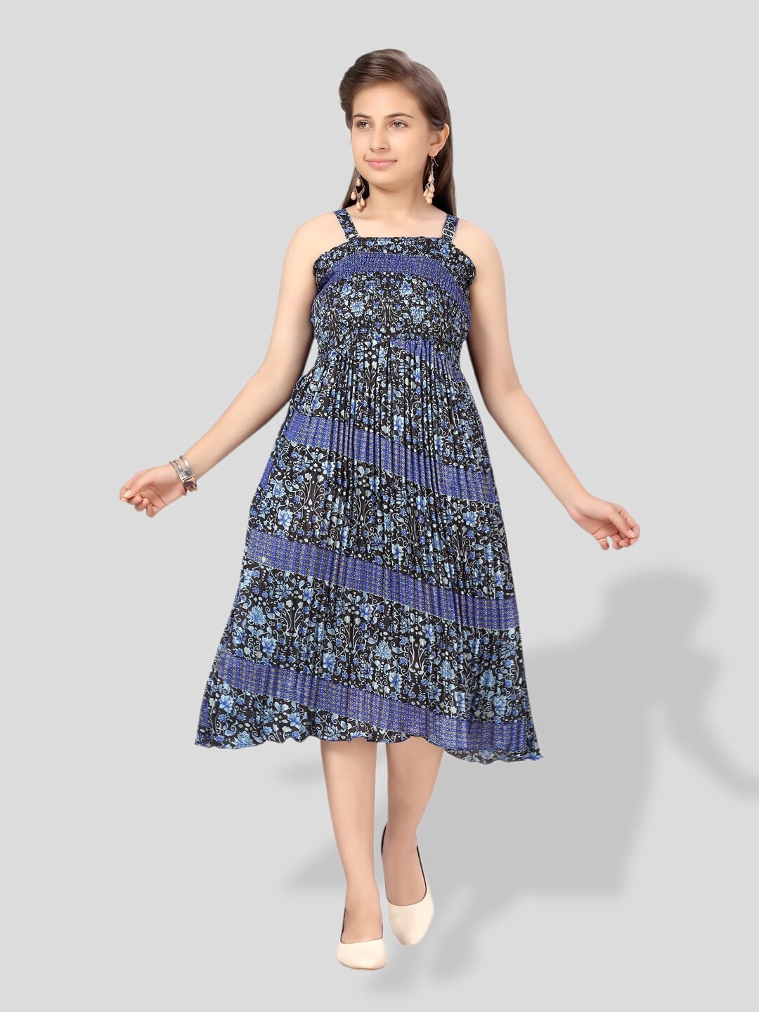 

BAESD Girls Floral Print Georgette A-Line Midi Dress, Blue