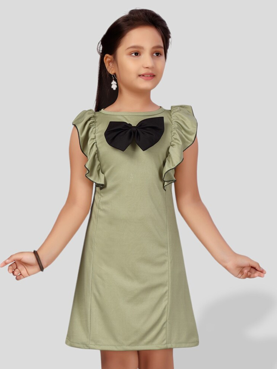 

BAESD Girls Flutter Sleeves Cotton A-Line Dress, Olive