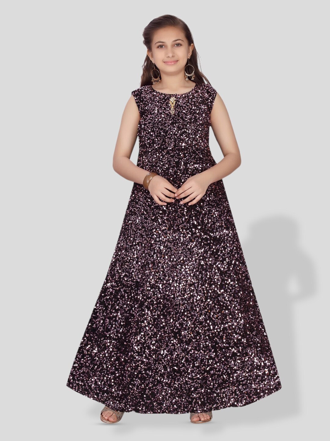 

BAESD Girls Sequinned Embellished Gown Maxi Dress, Purple