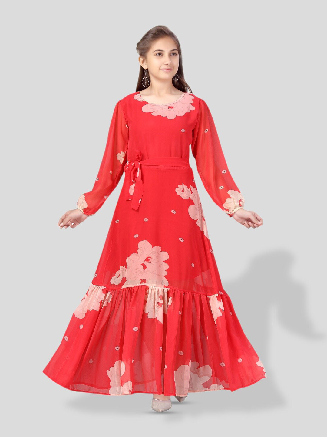 

BAESD Girls Floral Printed Georgette Maxi Dress, Red