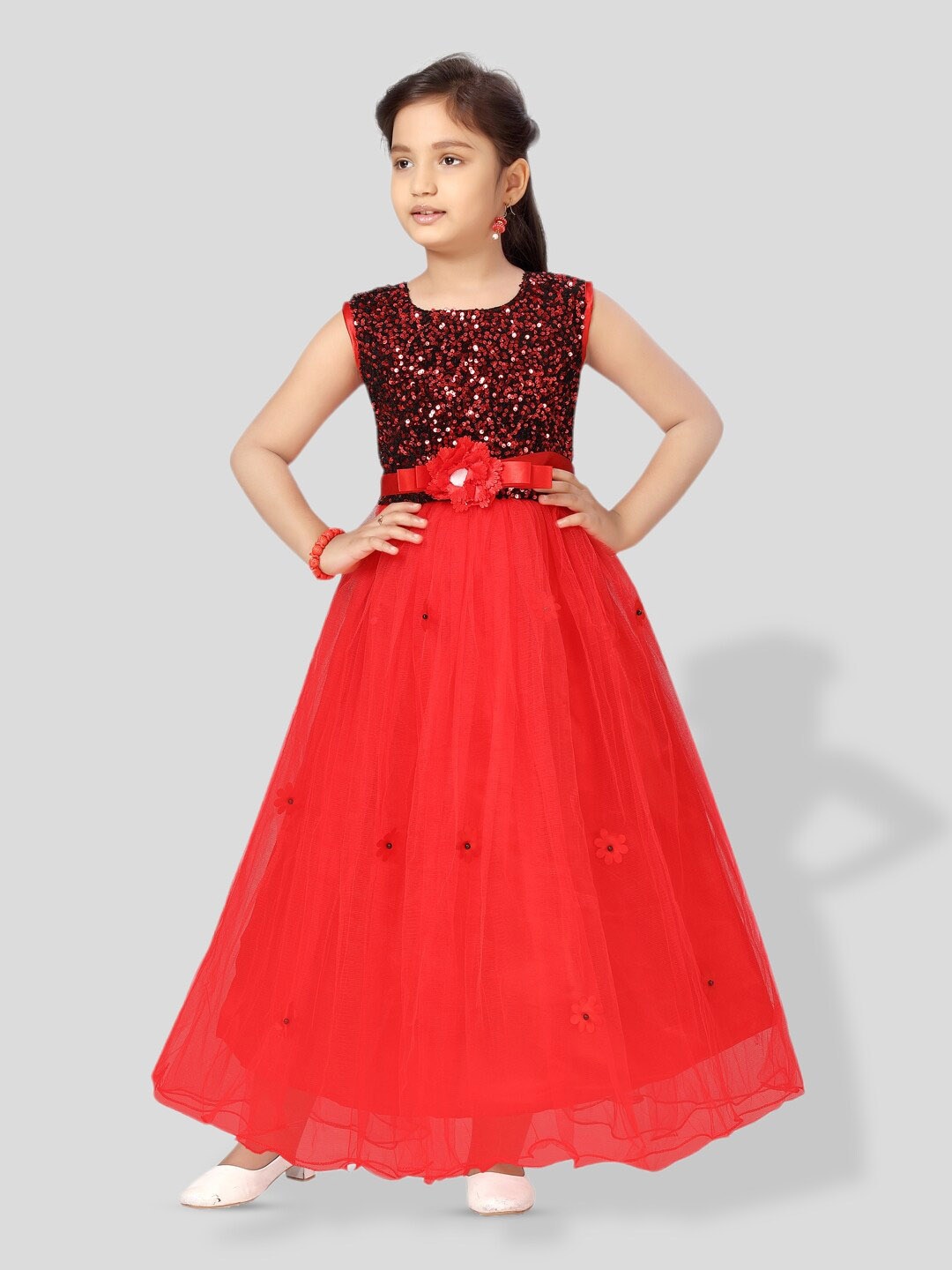 

BAESD Girls Embellished Net Maxi Dress, Red