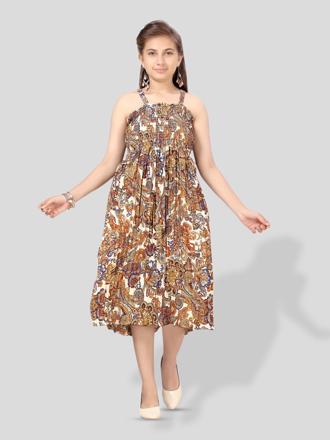 

BAESD Girls Floral Print Georgette Empire Midi Dress, Brown