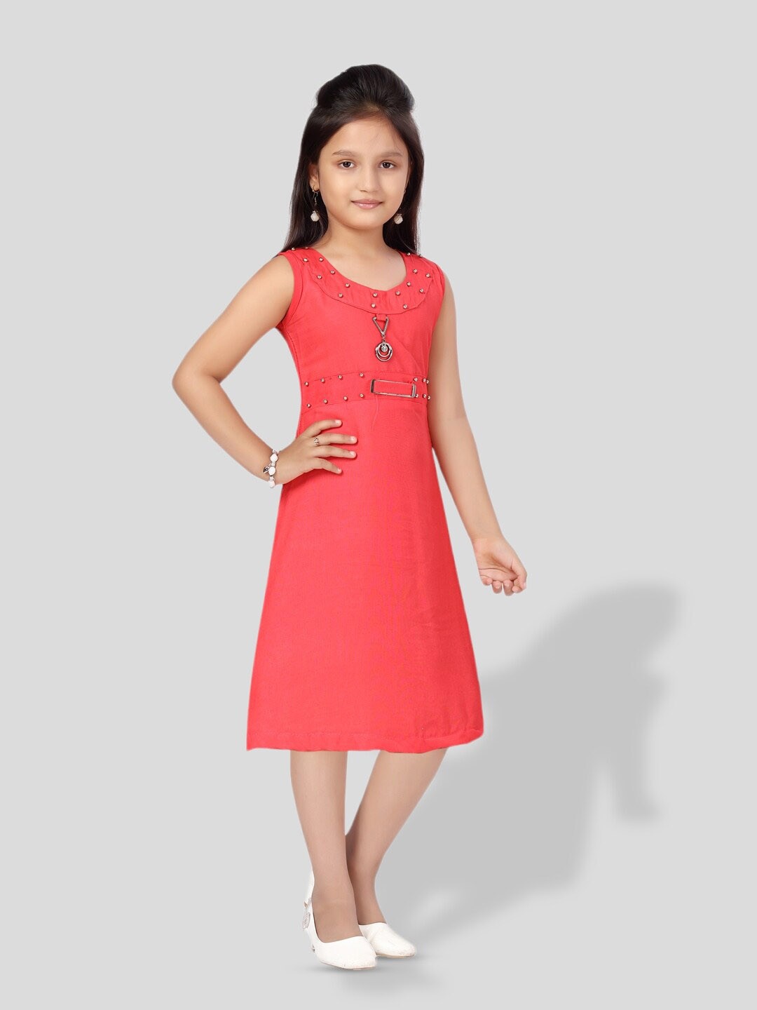 

BAESD Girls Embellished Cotton A Line Dress, Orange