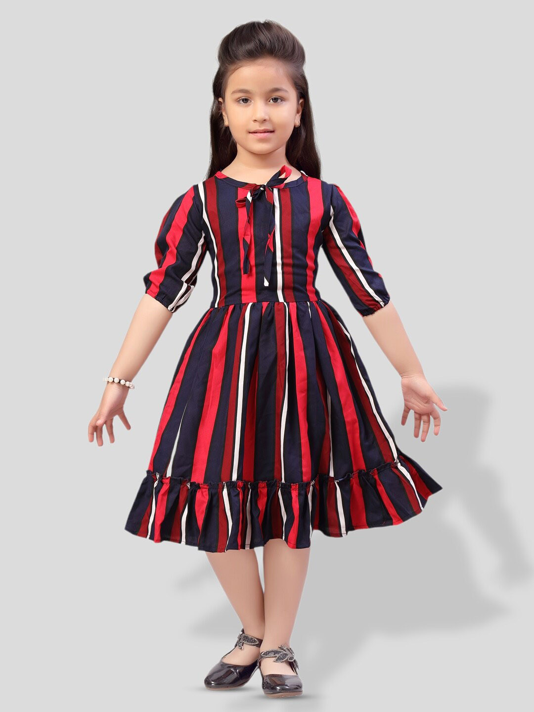 

BAESD Striped Gathred Or Pleated Fit & Flare Dress, Pink