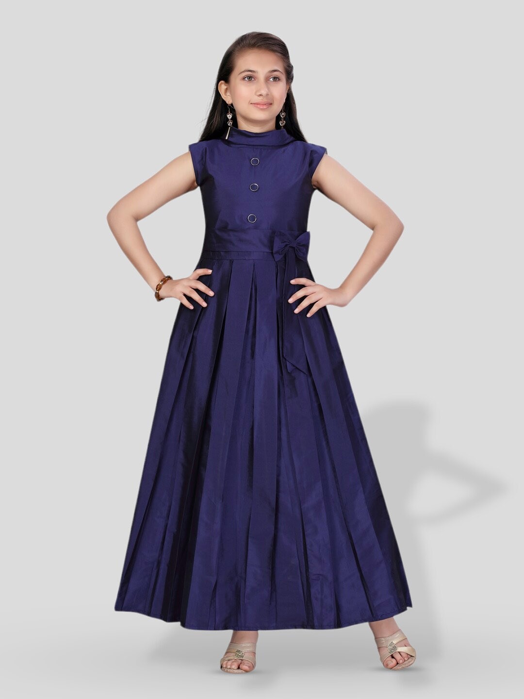 

BAESD Girls High Neck Silk Maxi Dress, Navy blue