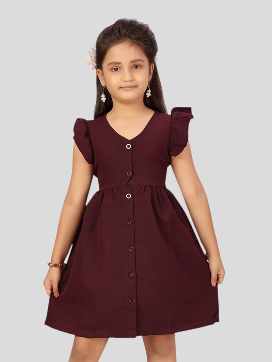 

BAESD Girls V-Neck Flutter Sleeves Silk Fit & Flare Dress, Maroon