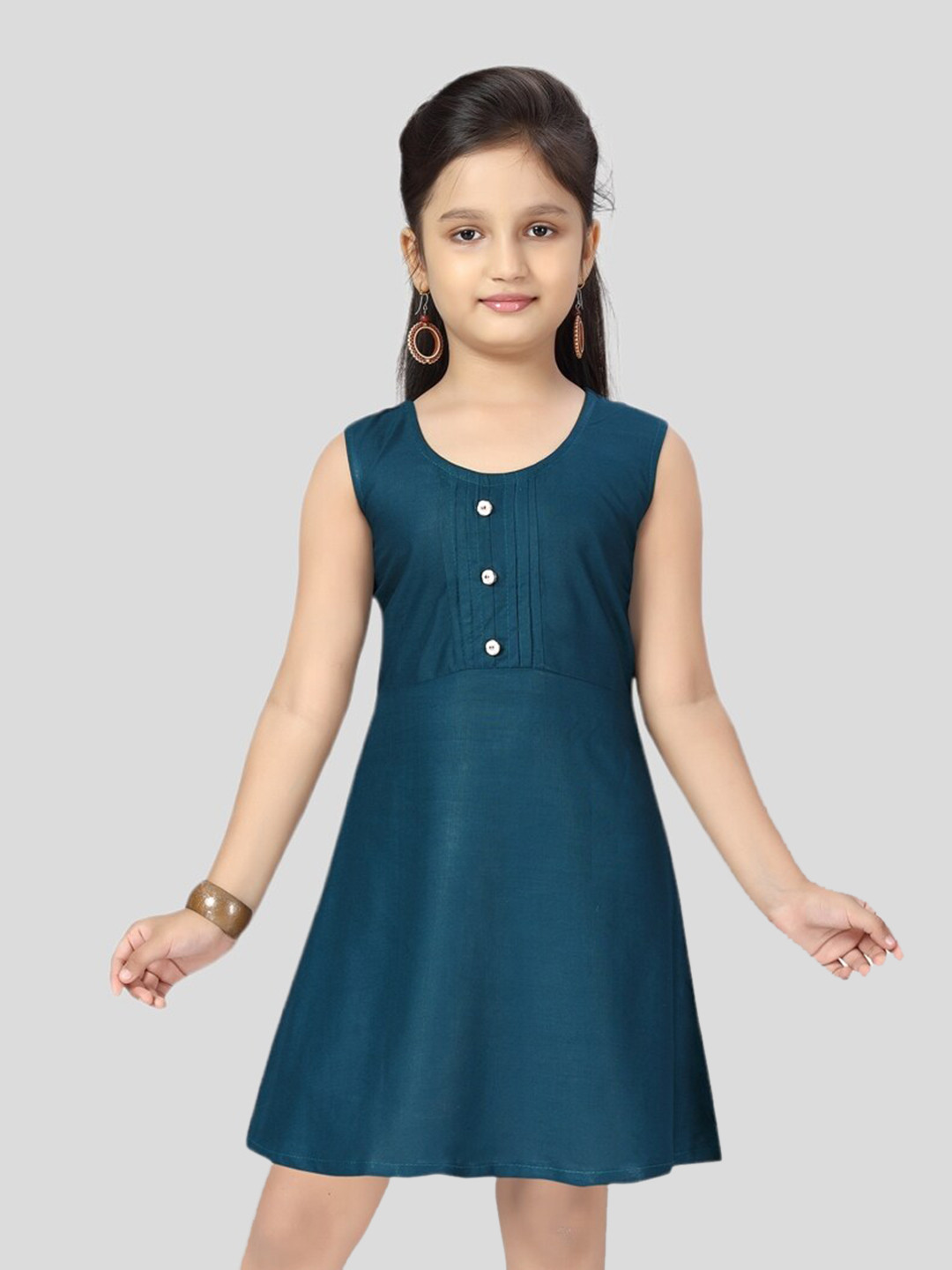 

BAESD Girls Round Neck Cotton A-Line Dress, Green