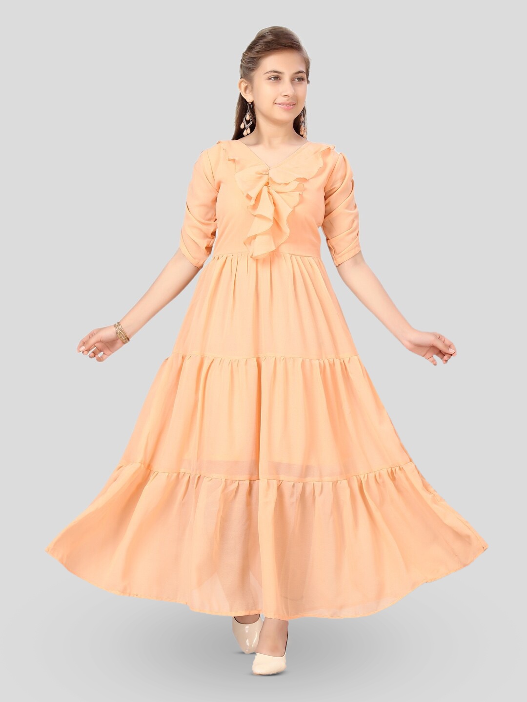 

BAESD Girls Ruffles Tiered Georgette Maxi Dress, Peach