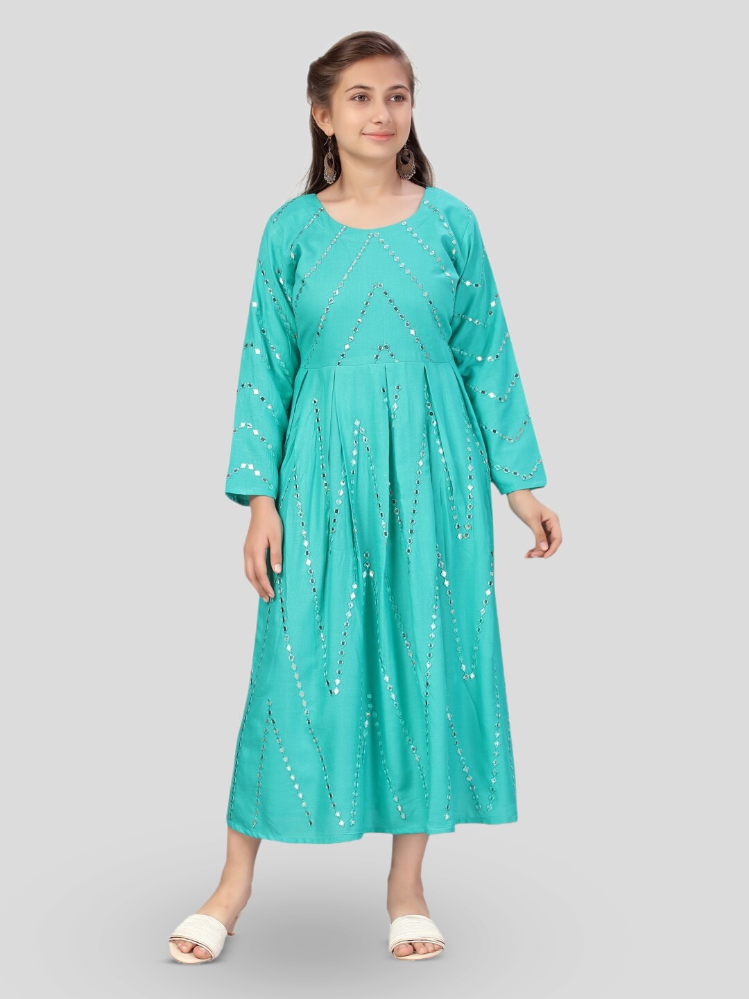 

BAESD Girls Embellished Fit & Flare Cotton Midi Dress, Green