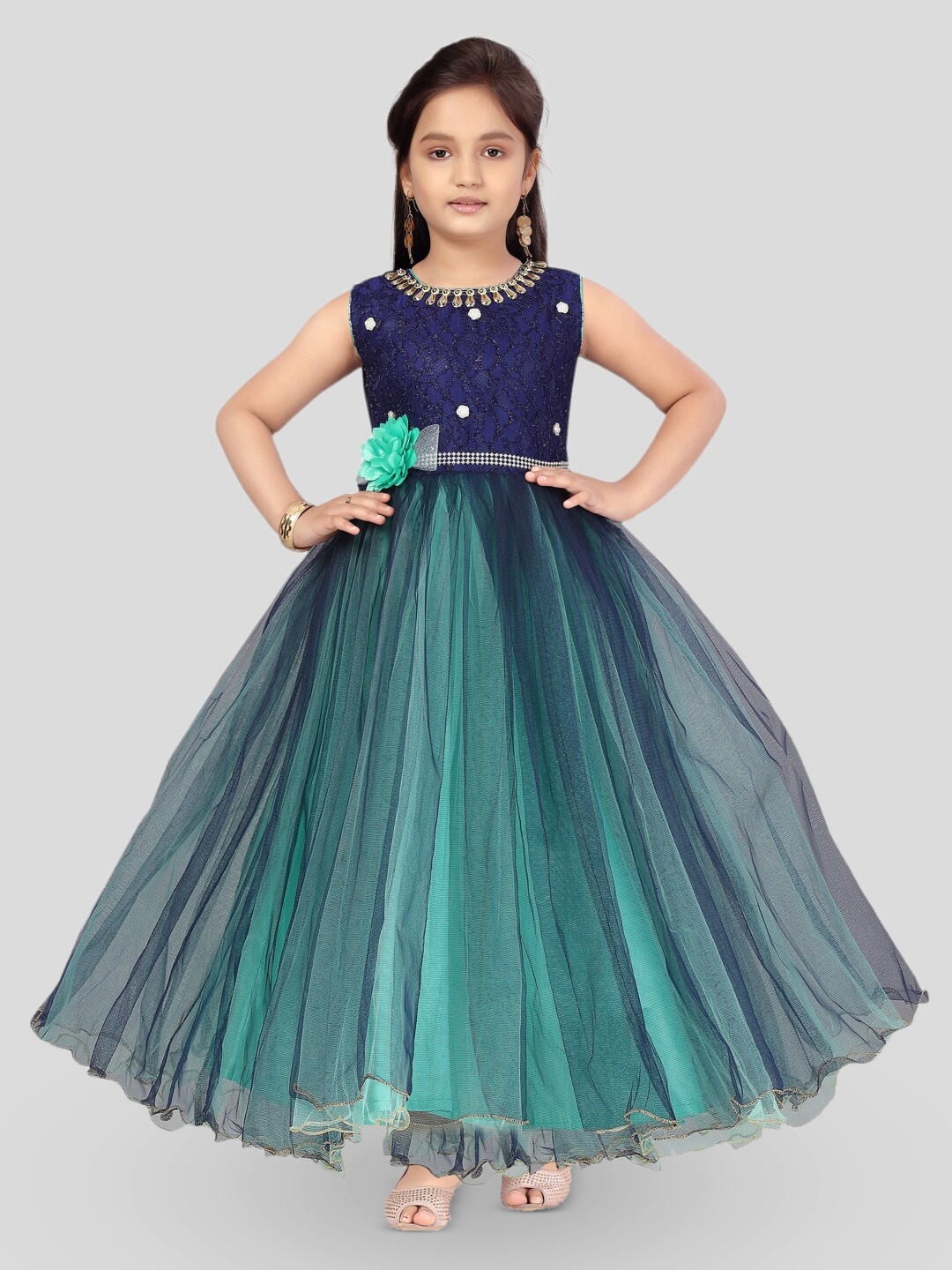 

BAESD Girls Embellished Net Maxi Dress, Green