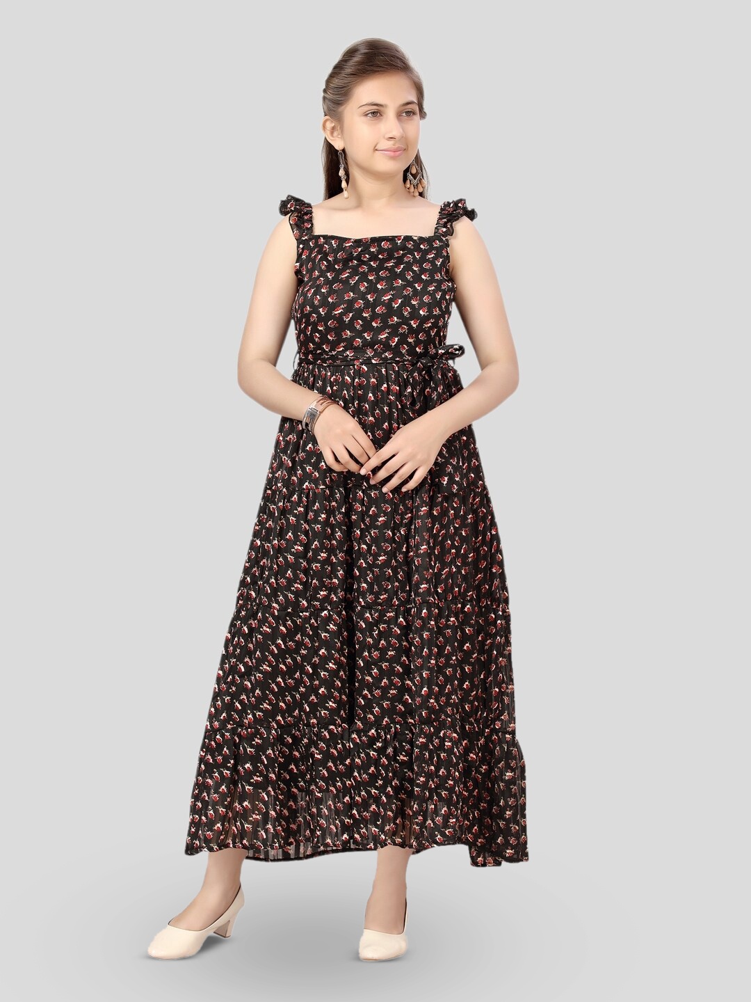

BAESD Ethnic Motifs Printed Maxi Dress, Black