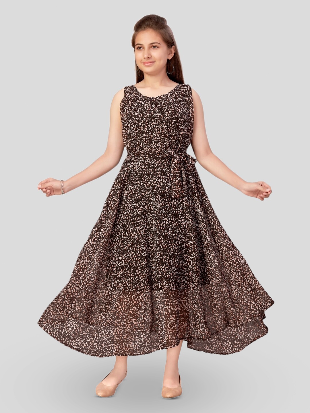 

BAESD Floral Printed Sleeveless Georgette Maxi Dress, Black