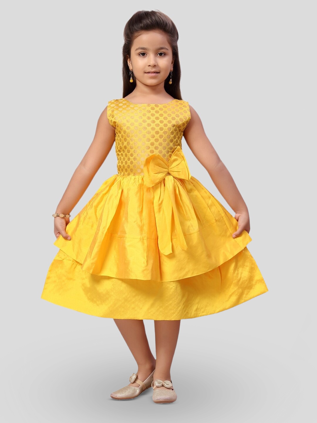 

BAESD Girls Layered Silk Fit & Flare Dress, Yellow