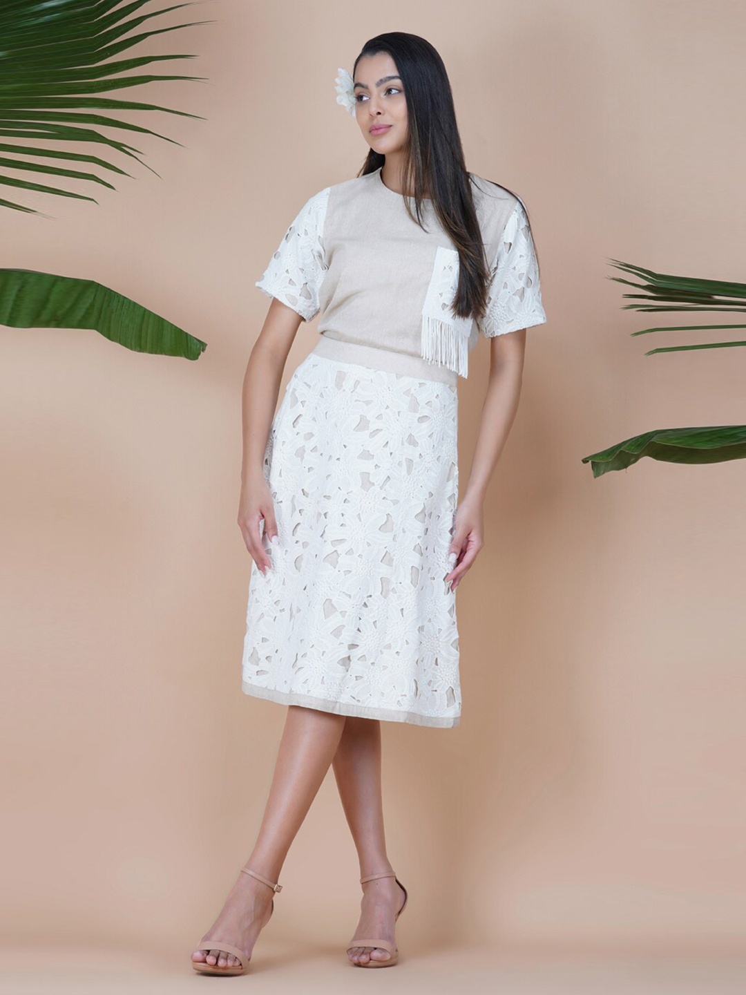 

KOVET Self Design Cotton Top, Beige