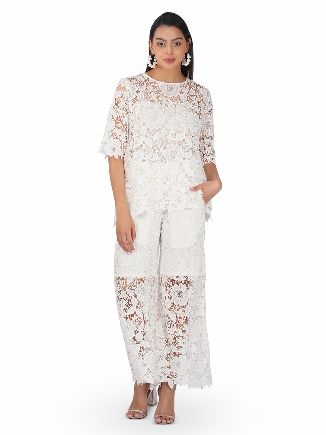 

KOVET Self Design Sheer Regular Top, White