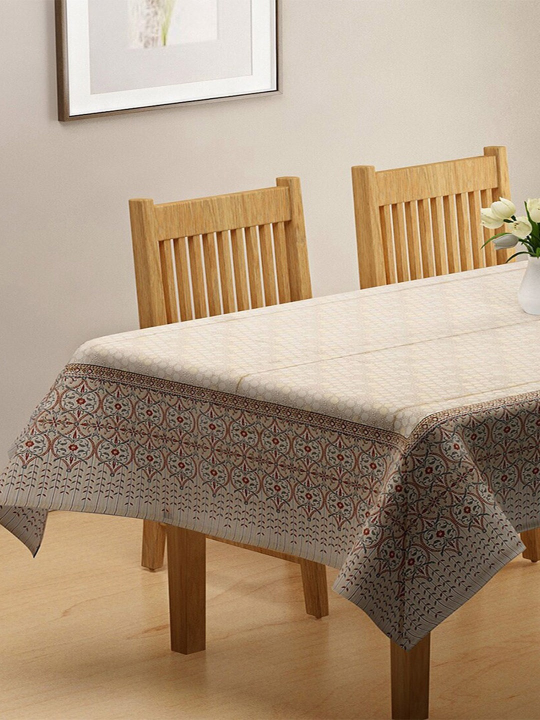 

Fabindia Beige & Red Ethnic Motifs 6-Seater Miraya Cotton Table Cover