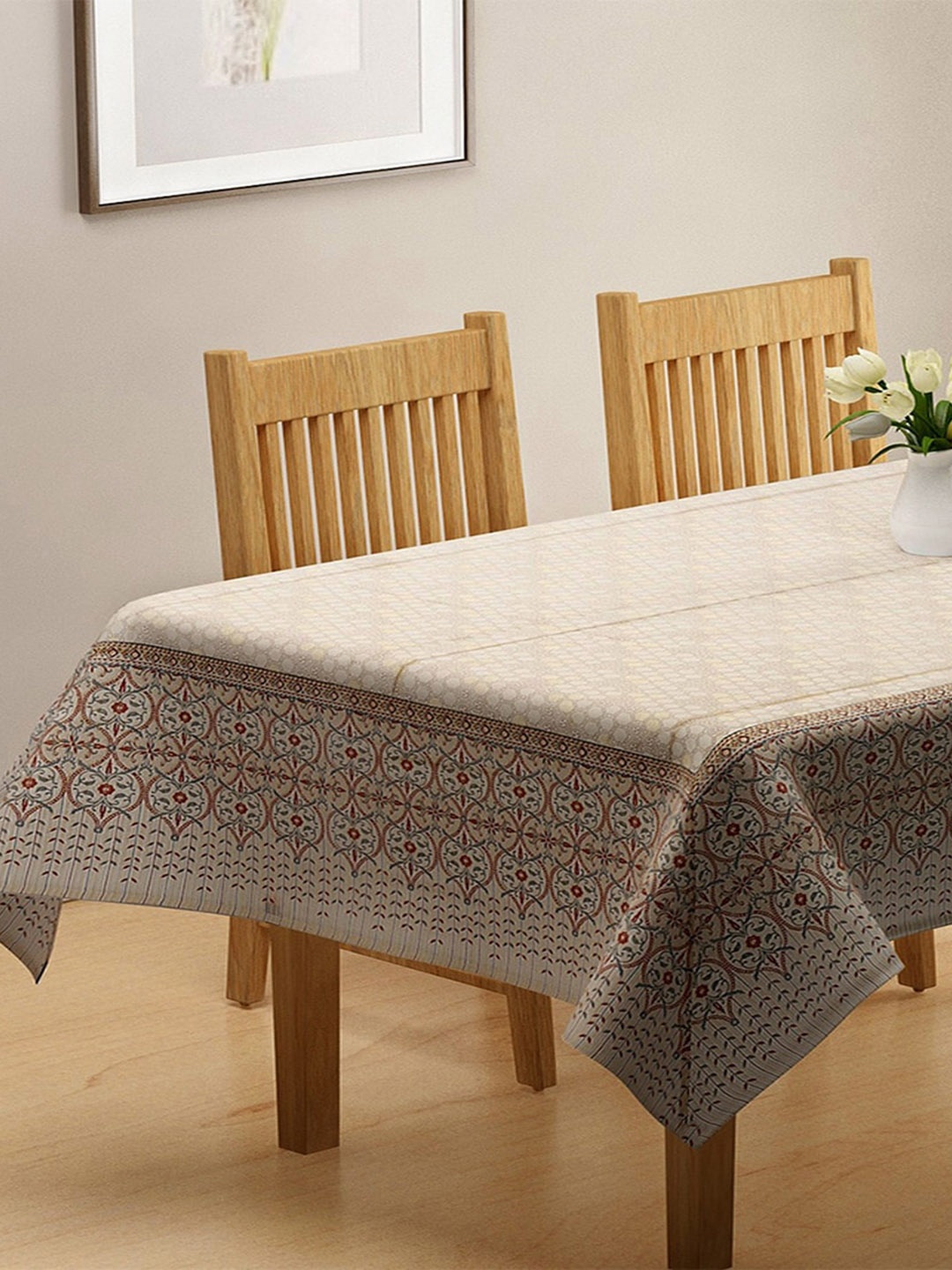 

Fabindia Beige and Red Cotton 8 Seater Table Cover