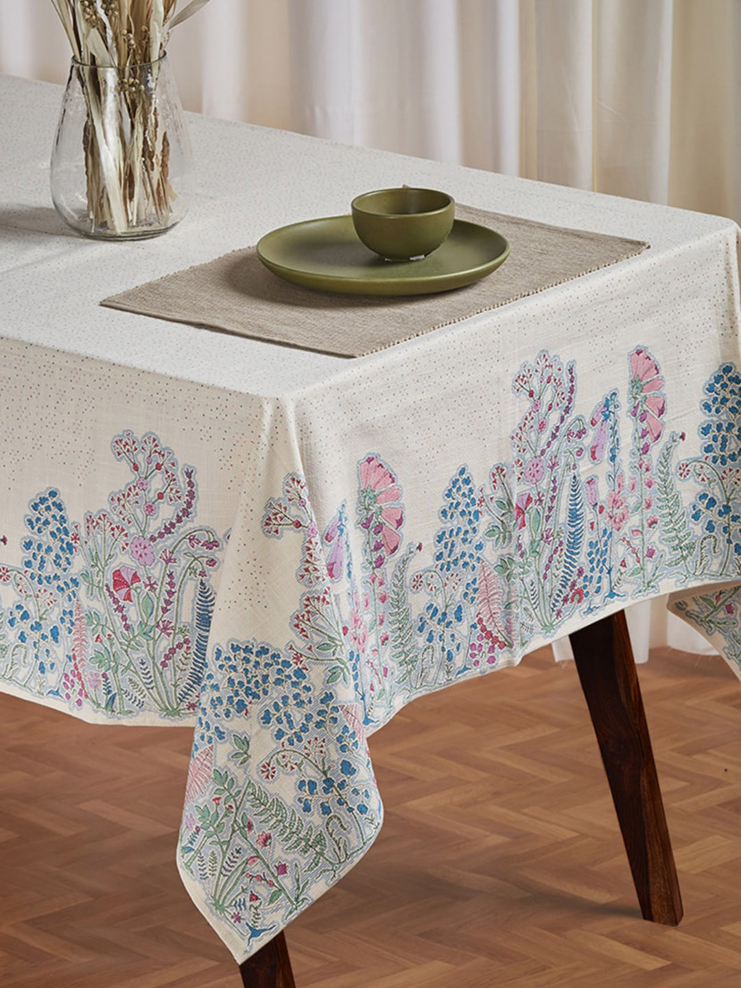

Fabindia Beige & Blue Printed Vatika Nilaya Cotton 8-Seater Table Cover