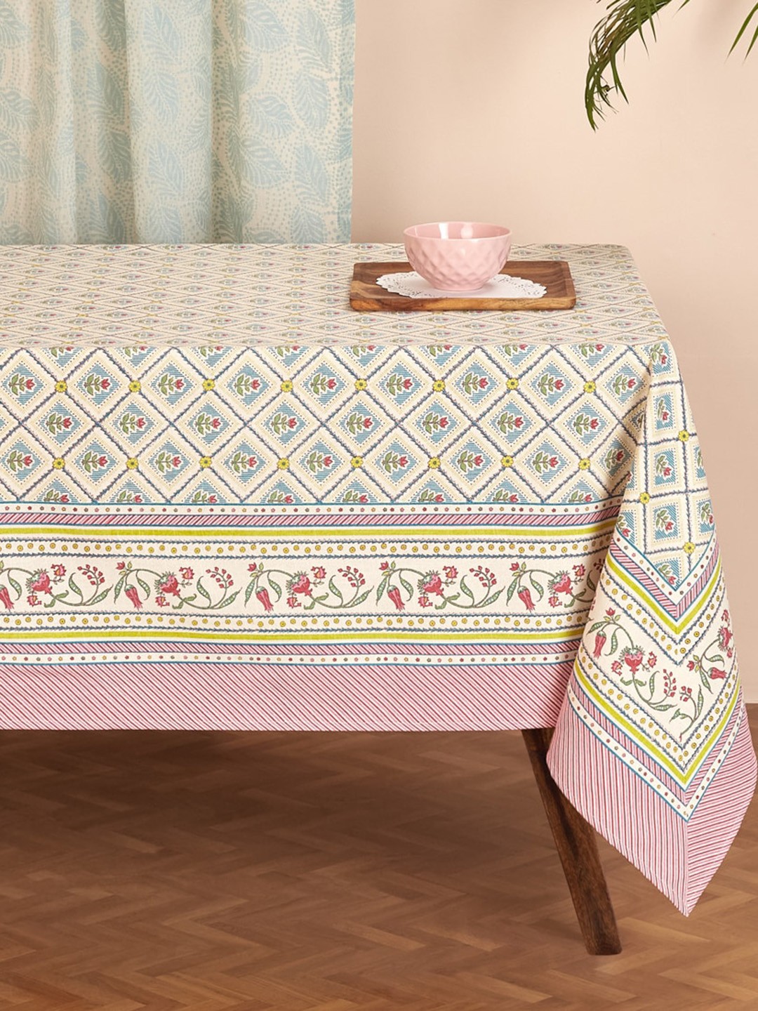 

Fabindia Ramya Beige & Pink Printed Cotton 6-Seater Table Cover