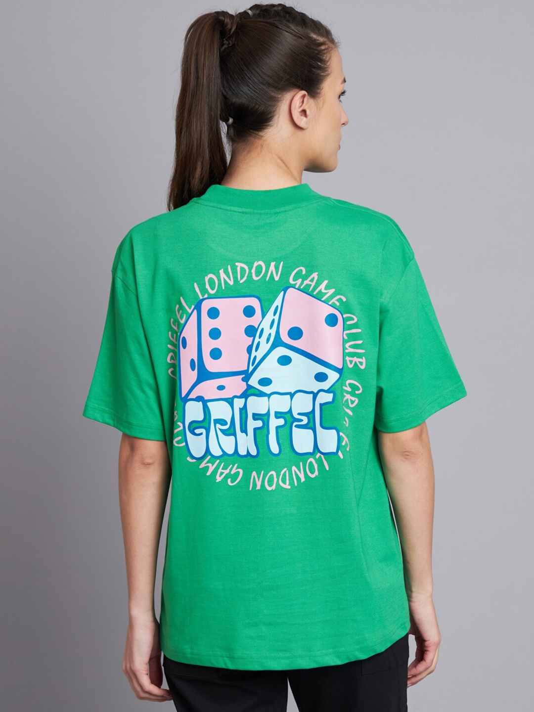 

GRIFFEL Graphic Printed Drop Shoulder Cotton Oversized T-shirt, Green