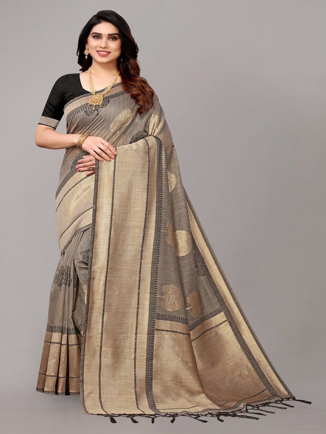 

AYKA CLOTHINGS Ethnic Woven Design Saree, Grey