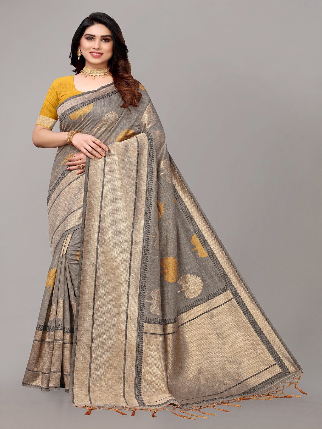 

AYKA CLOTHINGS Ethnic Woven Design Saree, Grey