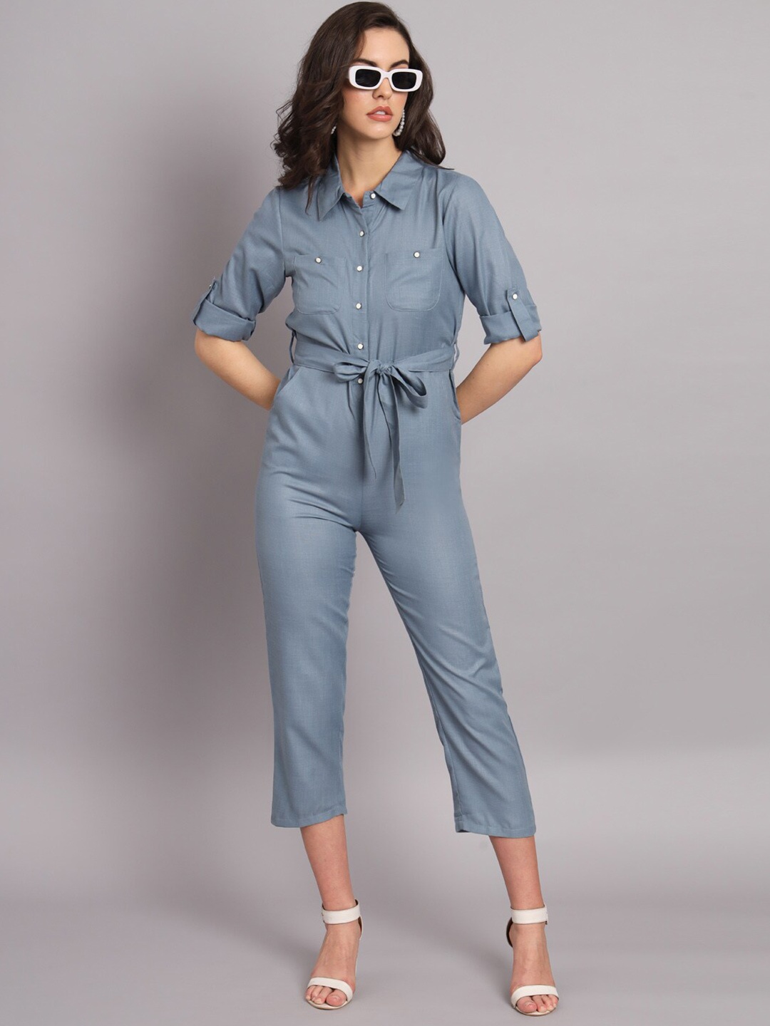 

The Dry State Grey Waist Tie-Up Cotton Basic Jumpsuit