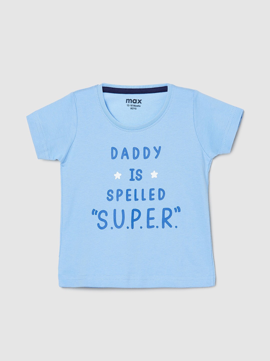 

max Infants Boys Typography Printed Pure Cotton T-shirt, Blue