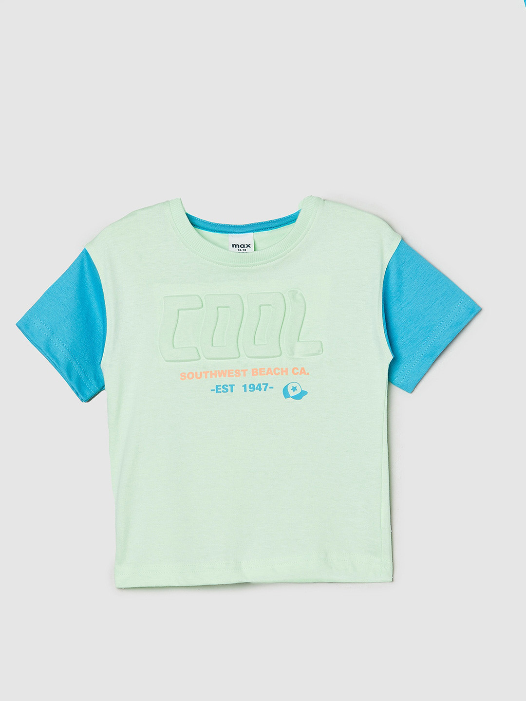 

max Infants Boys Typography Printed Pure Cotton T-shirt, Green