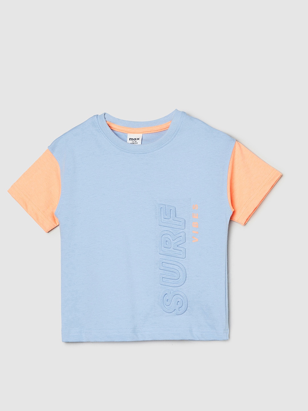 

max Boys Typography Printed Pure Cotton T-shirt, Blue